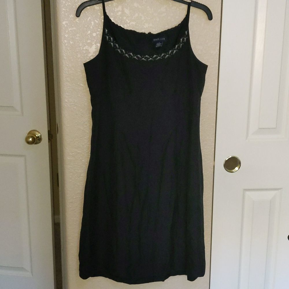 Vintage Ann Taylor Silk Y2K Little Black Dress Floral Embroidery